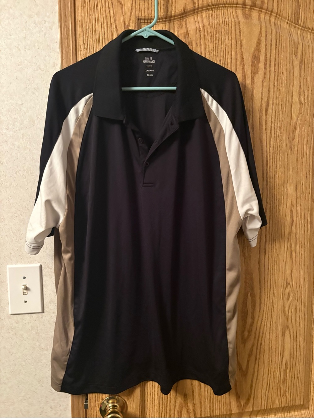 Haggar Black Polo with Tan and White Panels